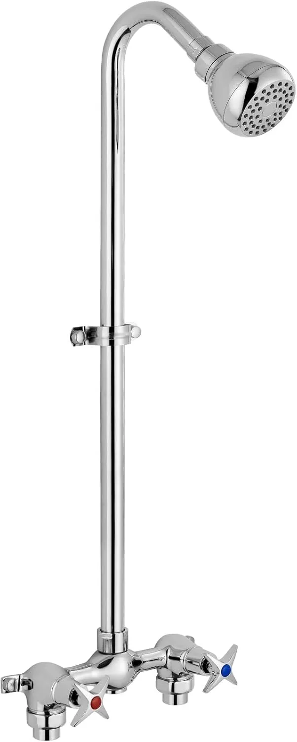 Aolemi Outdoor Shower Kit Fixtures Faucet System with High Pressure Showerhead 2-Handle Utility Exposed Shower with Brass Mix Valve 6 Inch Center Polish Chrome