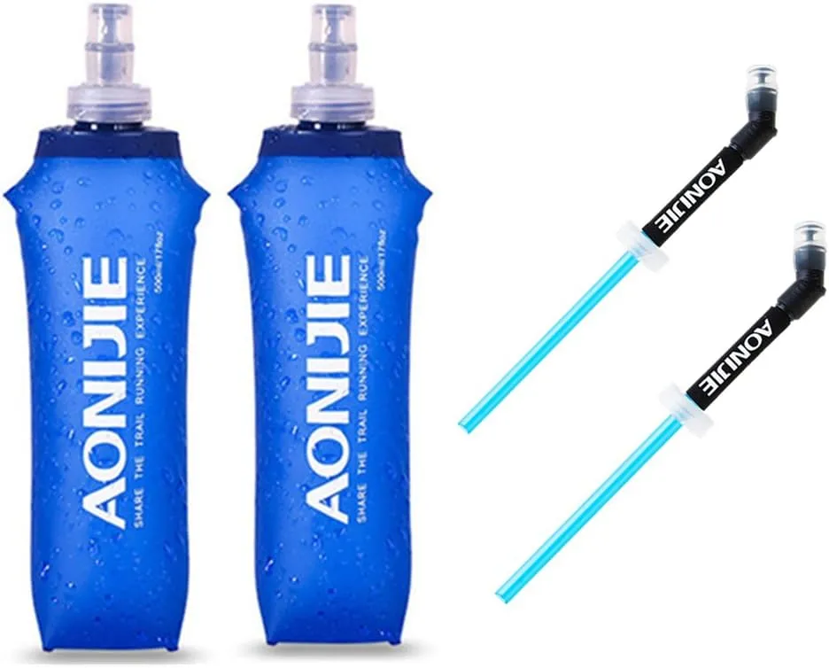 AONIJIE 2 Pcs Sports Collapsible Water Bottle BPA Free - TPU Soft Drink Water Kettle Foldable Flask for Hiking Bicycling Running Climbing
