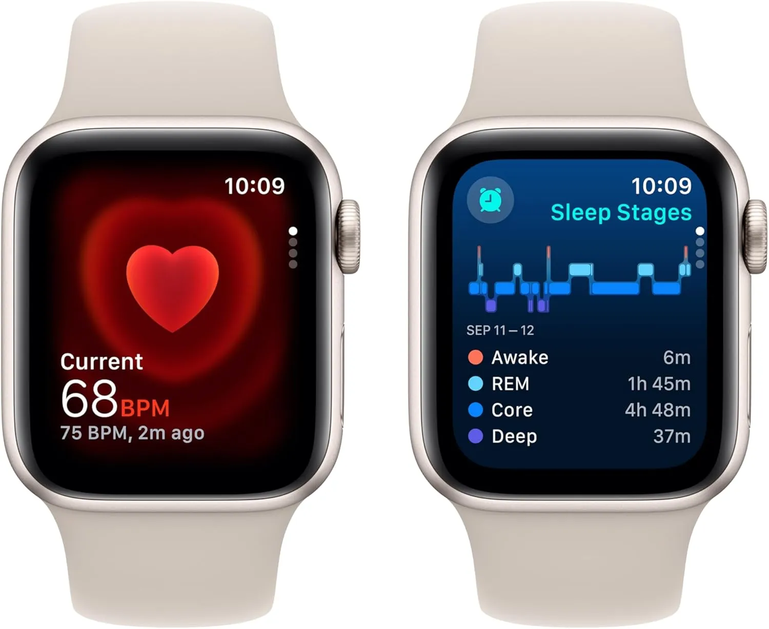 Apple Watch SE (2nd Gen) (GPS, 40mm) Starlight Aluminum Case with Starlight Sport Band, S/M (Renewed)