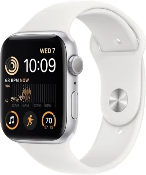 Apple Watch SE (2nd Gen) (GPS   Cellular, 44mm) - Silver Aluminum Case with White Sport Band, M/L (Renewed)