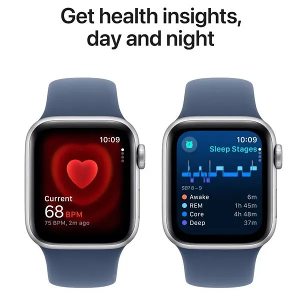 Apple Watch SE GPS 40mm Silver Aluminium Case with Denim Sport Band - S/M
