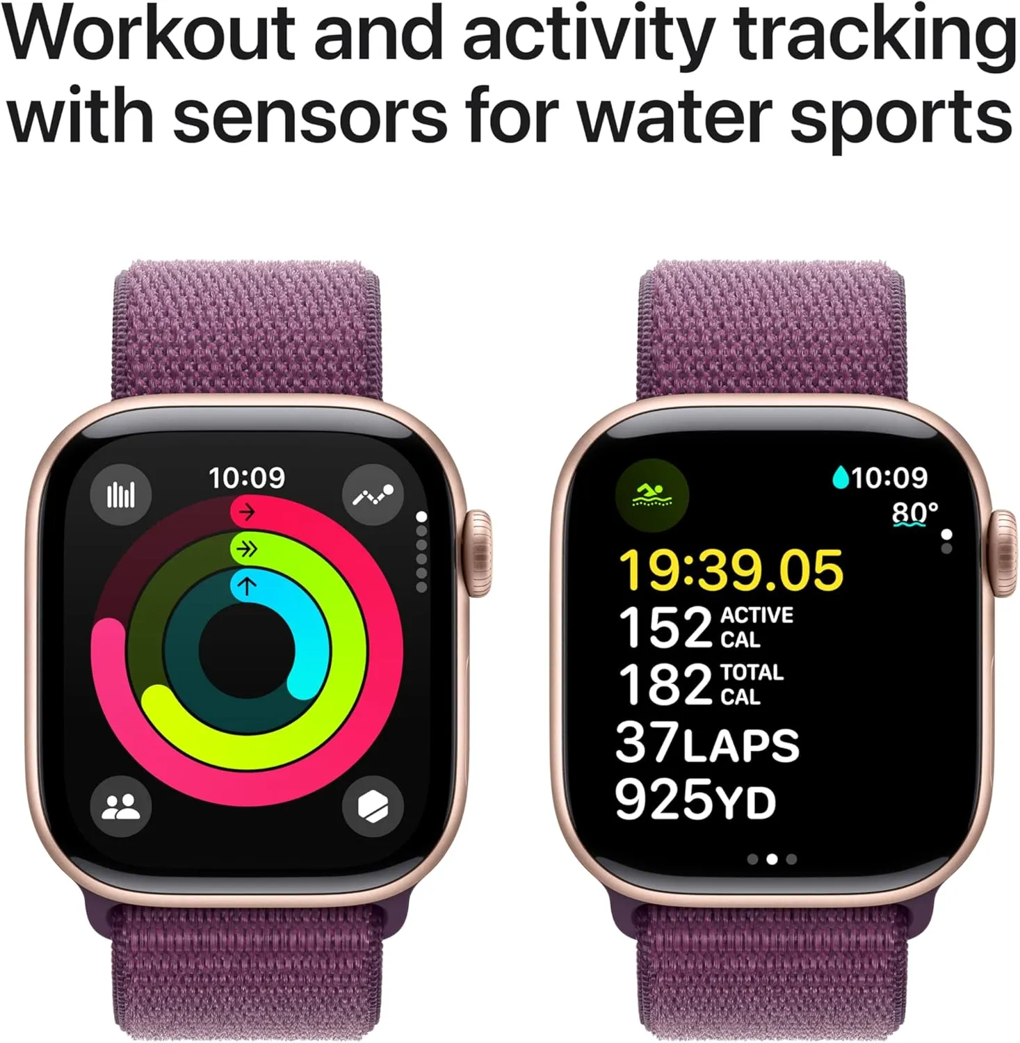 Apple Watch Series 10 [GPS 42mm case] Smartwatch with Rose Gold Aluminium Case with Plum Sport Loop. Fitness Tracker, ECG App, Always-On Retina Display, Carbon Neutral