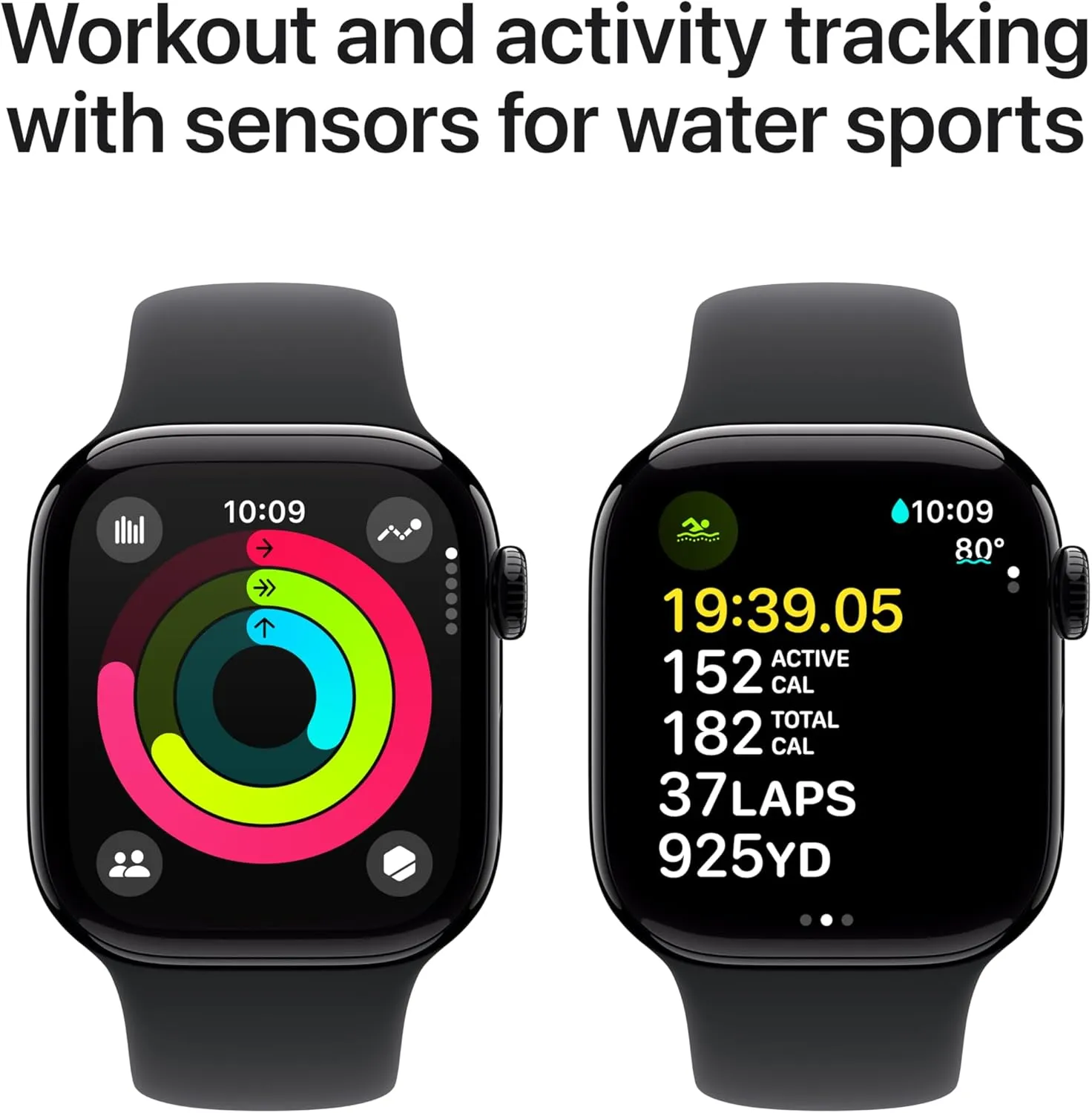 Apple Watch Series 10 [GPS 42mm] with Jet Black Aluminium Case with Black Sport Band - S/M. Fitness Tracker, ECG App, Always-On Retina Display, Water Resistant with AppleCare  (2-Years)