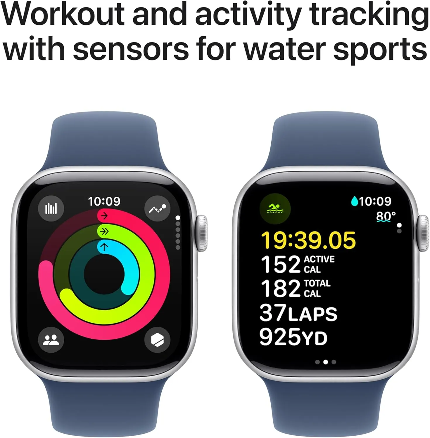 Apple Watch Series 10 [GPS   Cellular 42mm case] Smartwatch with Silver Aluminium Case with Denim Sport Band - S/M. Fitness Tracker, ECG App, Always-On Retina Display, Water Resistant
