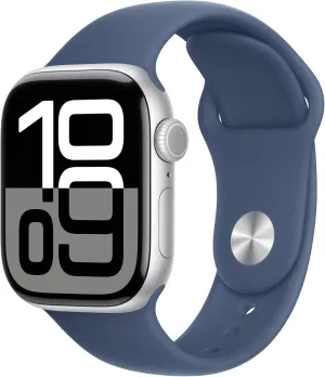 Apple Watch Series 10 [GPS   Cellular 42mm case] Smartwatch with Silver Aluminium Case with Denim Sport Band - S/M. Fitness Tracker, ECG App, Always-On Retina Display, Water Resistant