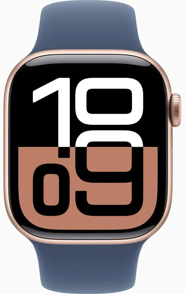 Apple Watch Series 10 [GPS   Cellular, 42mm] - Rose Gold Aluminum Case with Denim Sport Band, S/M (Renewed)