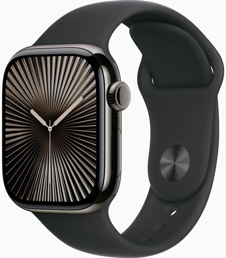 Apple Watch Series 10 [GPS   Cellular, 42mm] - Slate Titanium Case with Black Sport Band, S/M (Renewed)