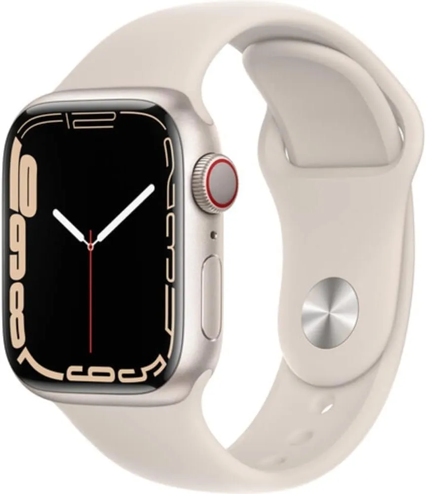 Apple Watch Series 7 (GPS   Cellular, 41mm) Starlight Aluminum Case with Starlight Sport Band, Regular (Renewed)