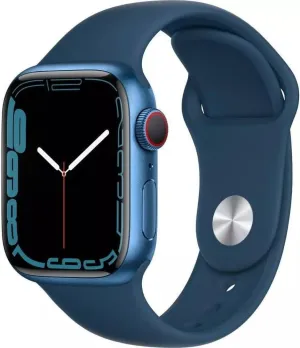 Apple Watch Series 7 (GPS   Cellular, 45mm) Blue Aluminum Case with Abyss Blue Sport Band, Regular (Renewed)