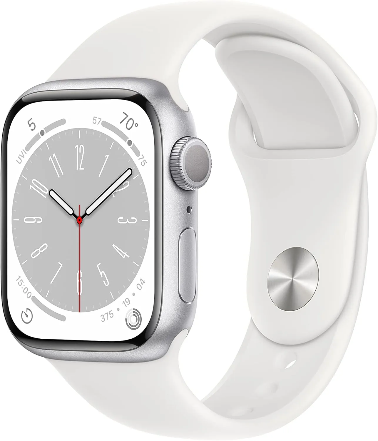 Apple Watch Series 8 [GPS, 41mm] - Silver Aluminum Case with White Sport Band, M/L (Renewed)