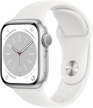 Apple Watch Series 8 [GPS, 41mm] - Silver Aluminum Case with White Sport Band, M/L (Renewed)
