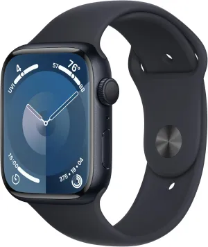 Apple Watch Series 9 [GPS 45mm] Midnight Aluminum Case with Midnight Sport Band, S/M (Renewed)