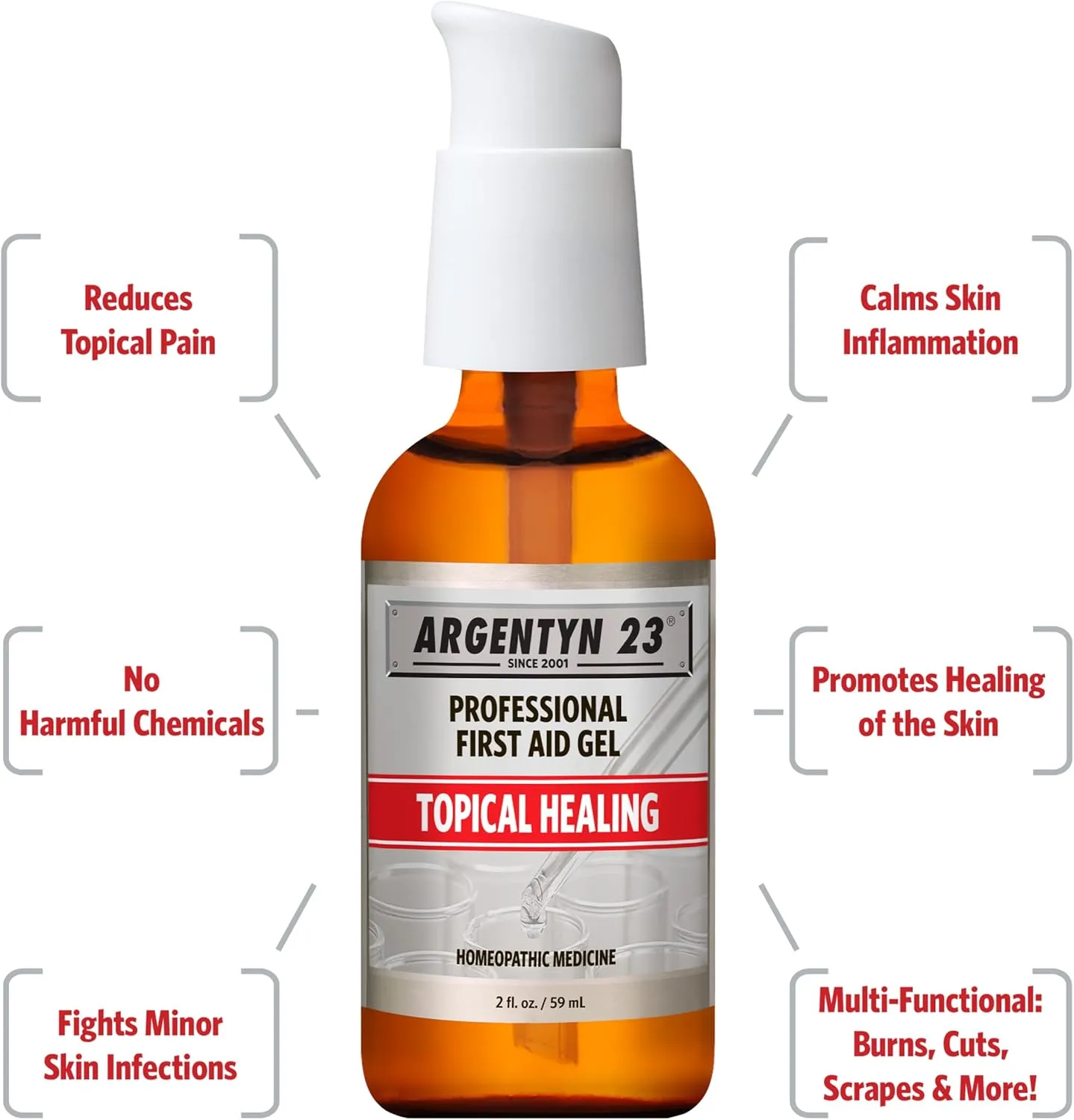 Argentyn 23 Professional Silver First Aid Gel, Topical Healing Homeopathic Medicine, 2oz Pump