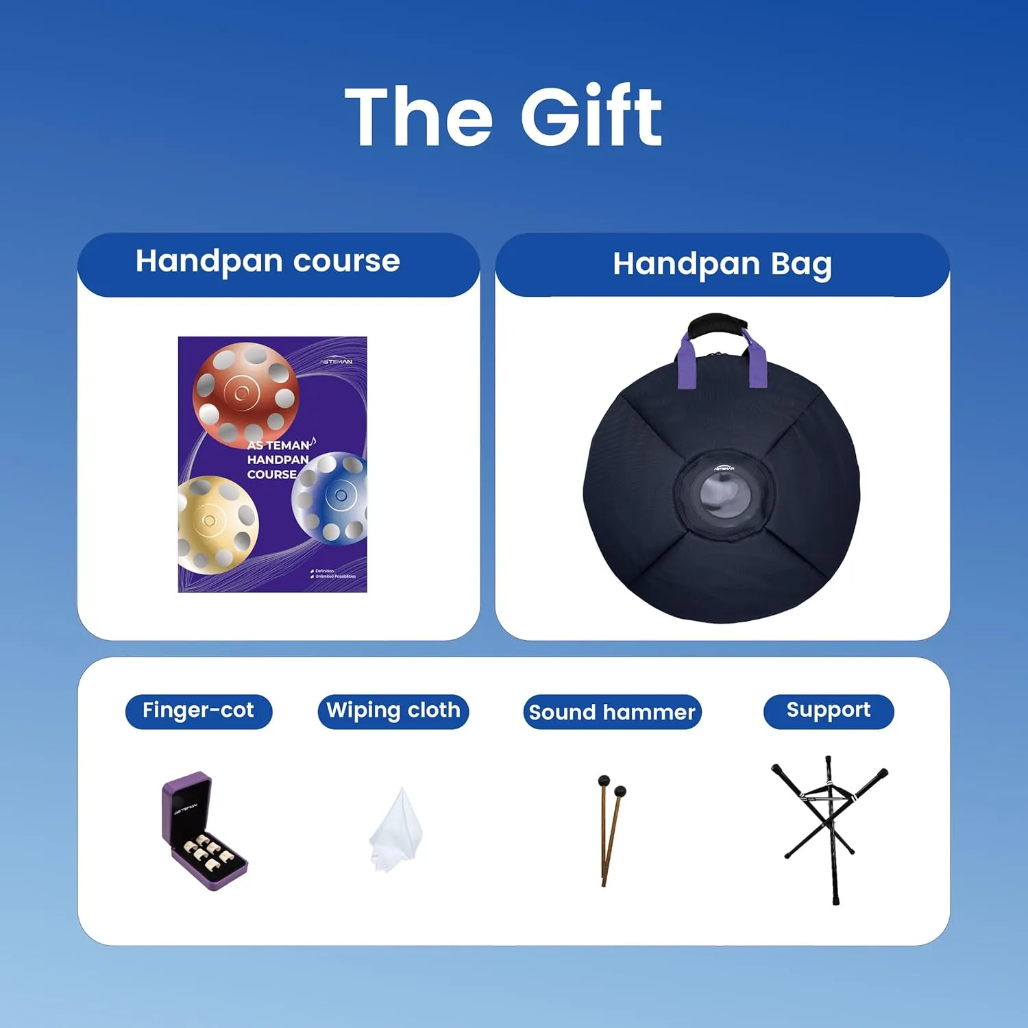 AS TEMAN HANDPAN, handpan drum instrument in D Minor 10 Notes 440hz Steel Hand Drum with Soft Hand Pan Bag, 2 handpan mallet,Handpan Stand,dust-free cloth, Black Hole Blue