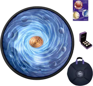 AS TEMAN HANDPAN, handpan drum instrument in D Minor 10 Notes 440hz Steel Hand Drum with Soft Hand Pan Bag, 2 handpan mallet,Handpan Stand,dust-free cloth, Black Hole Blue