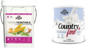 Augason Farms Freeze Dried Vegetable Variety Pack 4 gallon Kit & 5-90620 Country Fresh 100% Real Instant Nonfat Dry Milk, 1 lb, 13 oz.