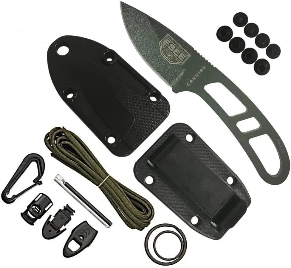 Authentic ESEE CAN-OD-KIT-E Survival Knife, Sheath w/Clip Plate, Survival Kit