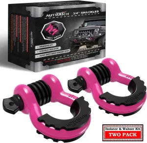 AUTMATCH D Ring Shackle 3/4" Shackles (2 Pack) 41,887Ibs Break Strength, Clevis Shackle with 7/8" Screw Pin and Shackle Isolator Washers Kit for Tow Strap Winch Off Road Vehicle Recovery, Pink