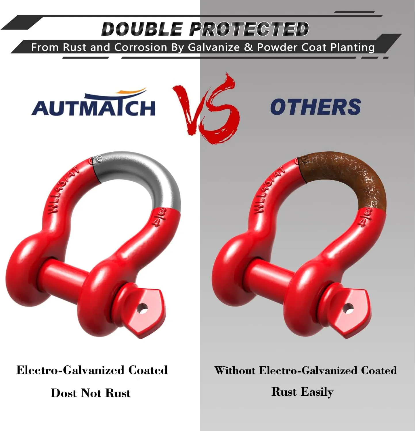 AUTMATCH D Ring Shackle 3/4" Shackles (2 Pack) 41,887Ibs Break Strength - Clevis Shackles with 7/8" Screw Pin and Shackle Isolator Washers Kit for Tow Strap Winch Off Road Vehicle Recovery, Red