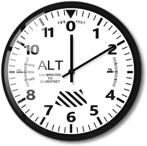 Aviation Airplane Altimeter Metal Frame Wall Clock, Battery Operated Non-Ticking Modern Design Home Decor Clock Pilot Instrument Aluminum Frame Wall Watch for Aviator Aircraft Flight Gift