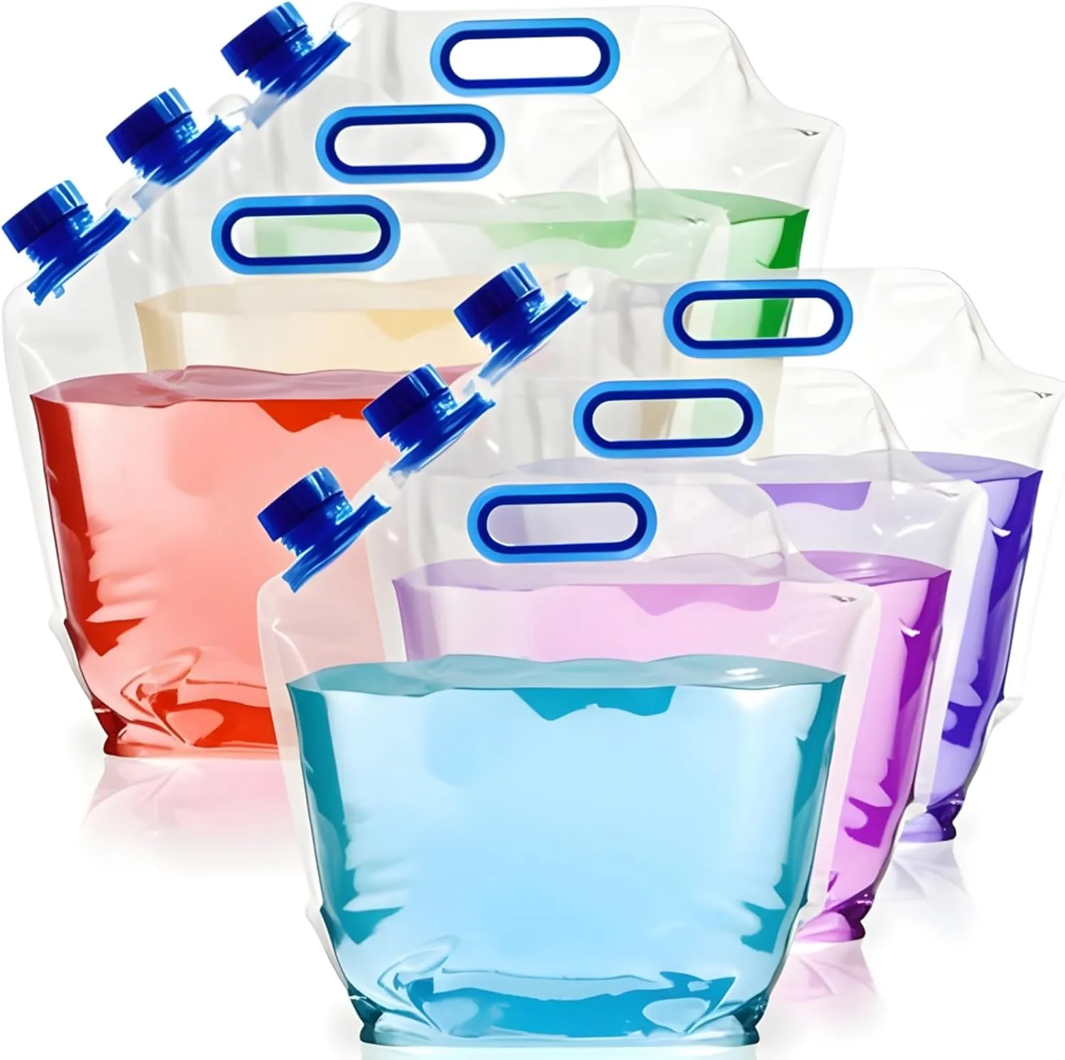 AVLA 6 Pack Collapsible Water Container Bag, 1.5 Gal Clear Plastic Foldable Storage Jug, No-Leak Freezable Camping Carrier Tank, Folding Hiking Hydration Canteen for Outdoor Sport Riding Mountaineer