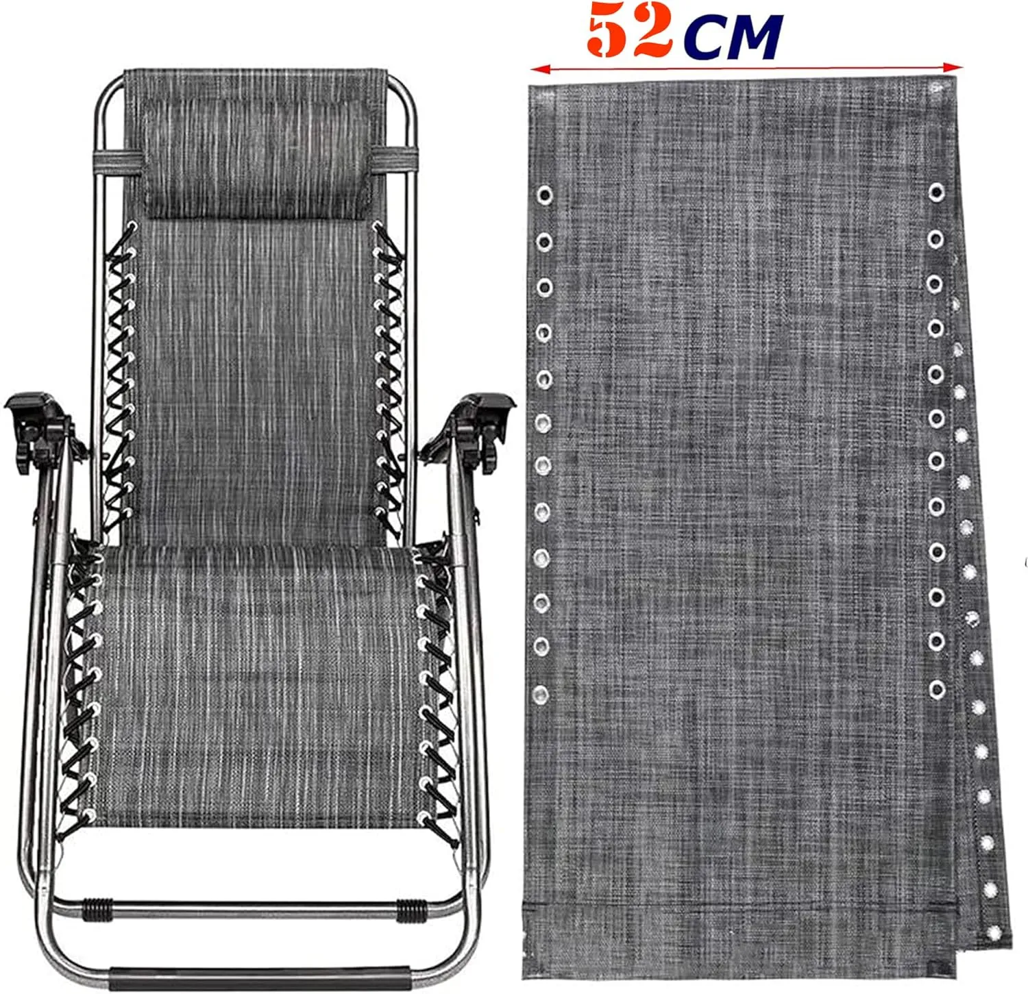 Azatemgo Zero Gravity Chair Replacement Fabric with Bungee Cord Kit (Gris, 21" W x 63“H)
