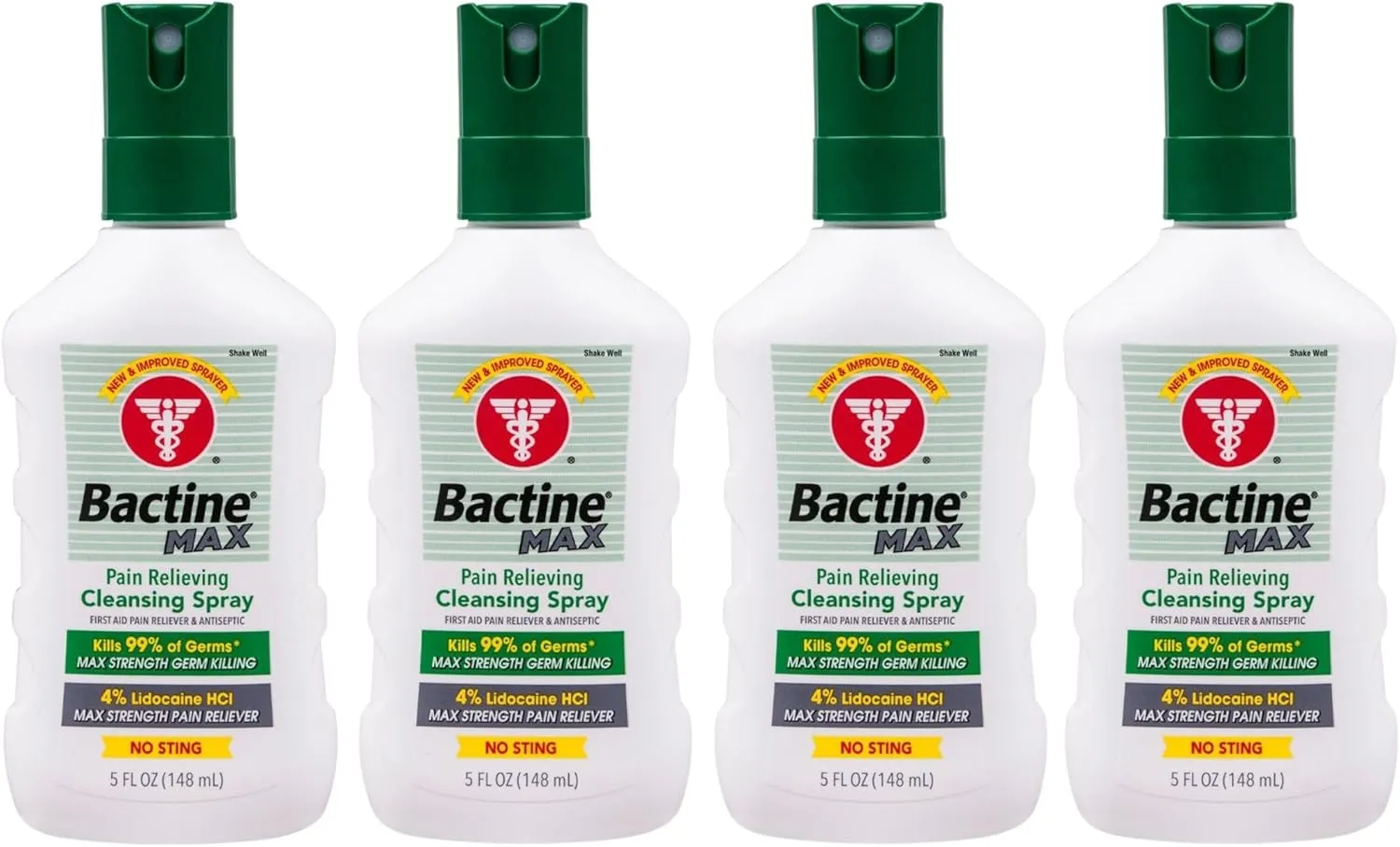 Bactine MAX First Aid Spray - Pain Relief Cleansing Spray with 4% Lidocaine - Numbing Lidocaine Kills 99% of Germs - Pain   Itch Relief for Minor Cuts & Scrapes, Burns & Bug Bites - 5oz, 4 Pack