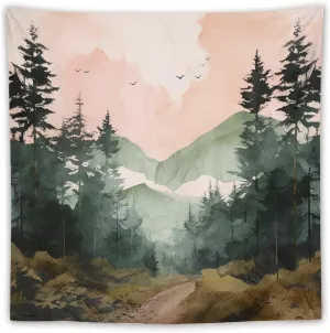 BAHELS Pink Mountain Forest Tree Tapestry Home Decor Colorful Sunset Nature Landscape Tapestry Wall Hanging Decor for Room 60"x60"