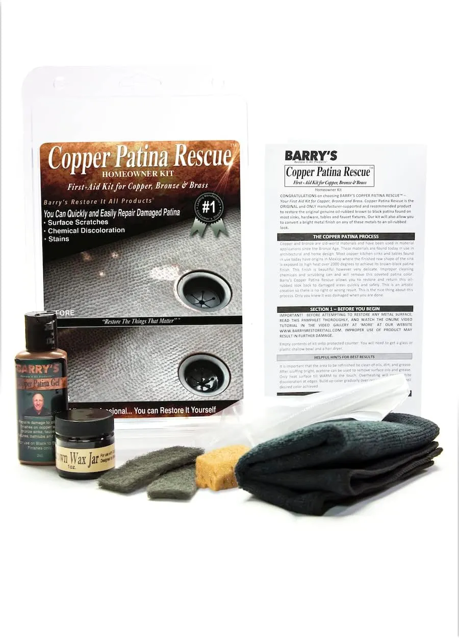 Barry's Restore It All Products - Copper Patina Rescue Homeowner Kit | The #1 ALL-IN-ONE Copper Patina Restoration KIT! Sinks, Hardware, Tables & Faucet Fixtures