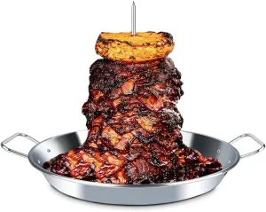 BBQ Vertical Skewer Al Pastor for Grill-Vertical Spit with 13" Base Pan for Tacos Al Pastor, Vertical Rotisserie Shawarma-Grilling Accessory with 3 Spikes (8”,10" and 12”)