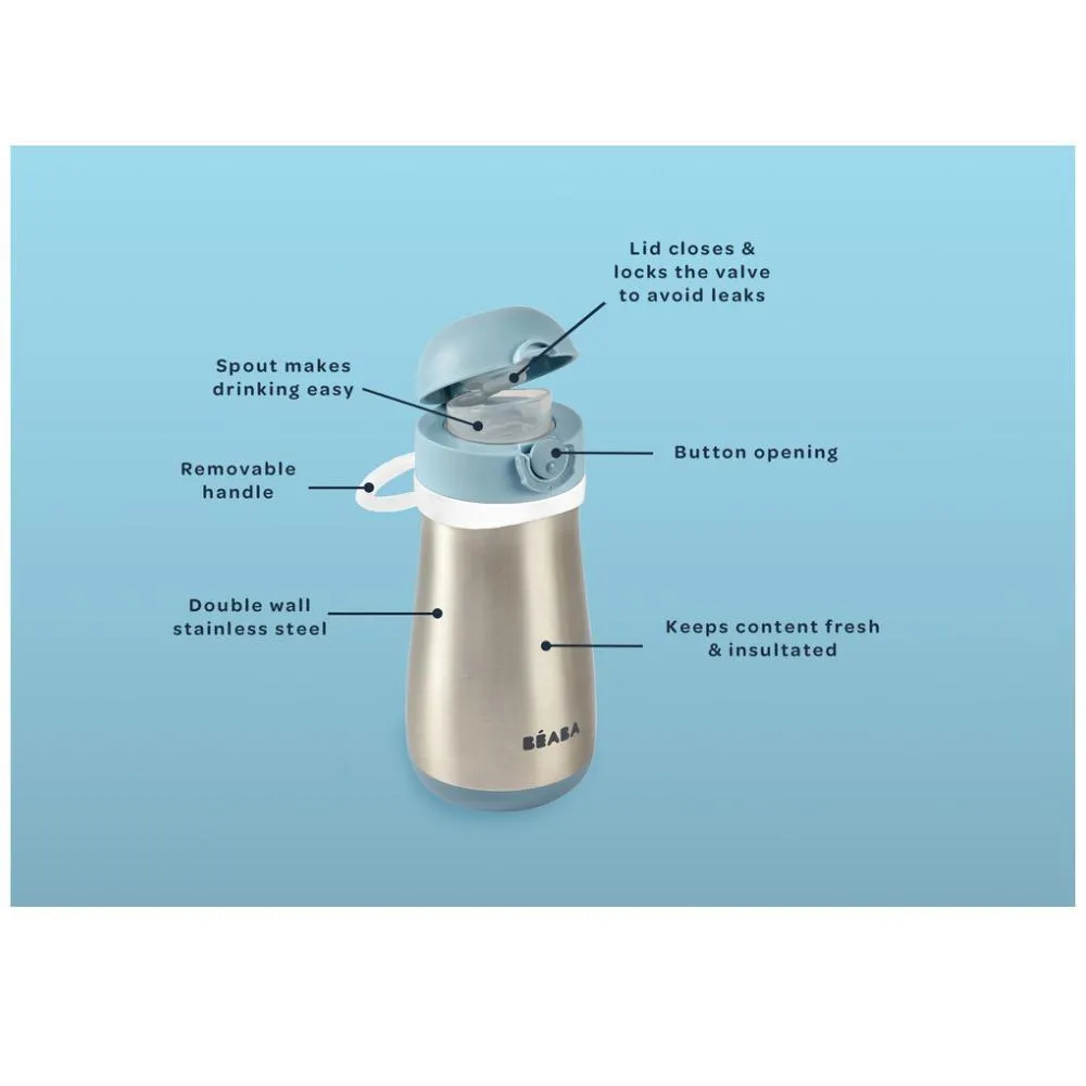 Beaba Stainless Steel Kids Water Bottle - Sage