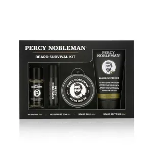 Beard Survival Kit, a Beard Grooming Kit containing a scented beard oil, beard balm, moustache wax, and a beard softener