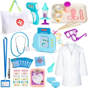 Beefunni Doctor Kit for Toddlers 3-5, 40 Pcs Kids Doctors Play Set with Talking Flash Cards, Stethoscope, Pretend Play Medical Kit for Kids
