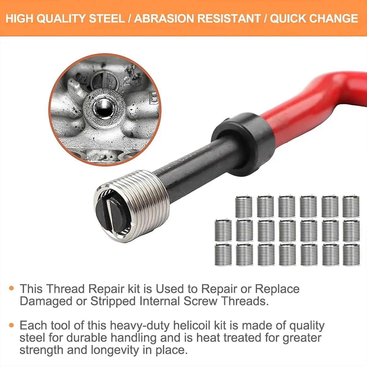 BELOMI Helicoil Thread Repair Kit, Metric and SAE Repair Tools with HSS Drill Bit and Thread Inserts, Auto Repairing Tool for Damaged Thread M10 x 1.25 mm Size, Universal Car Accessories