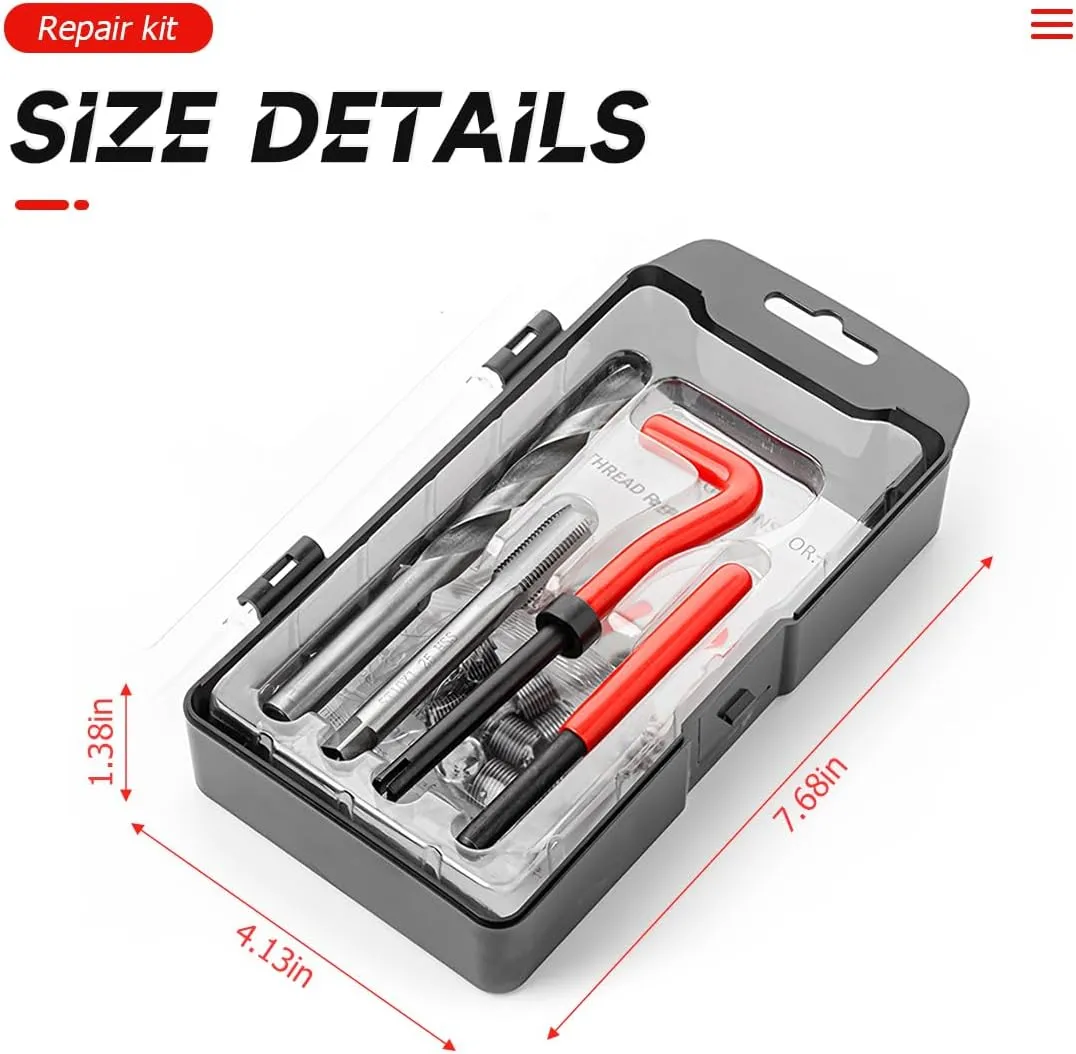 BELOMI Helicoil Thread Repair Kit, Metric and SAE Repair Tools with HSS Drill Bit and Thread Inserts, Auto Repairing Tool for Damaged Thread M10 x 1.25 mm Size, Universal Car Accessories