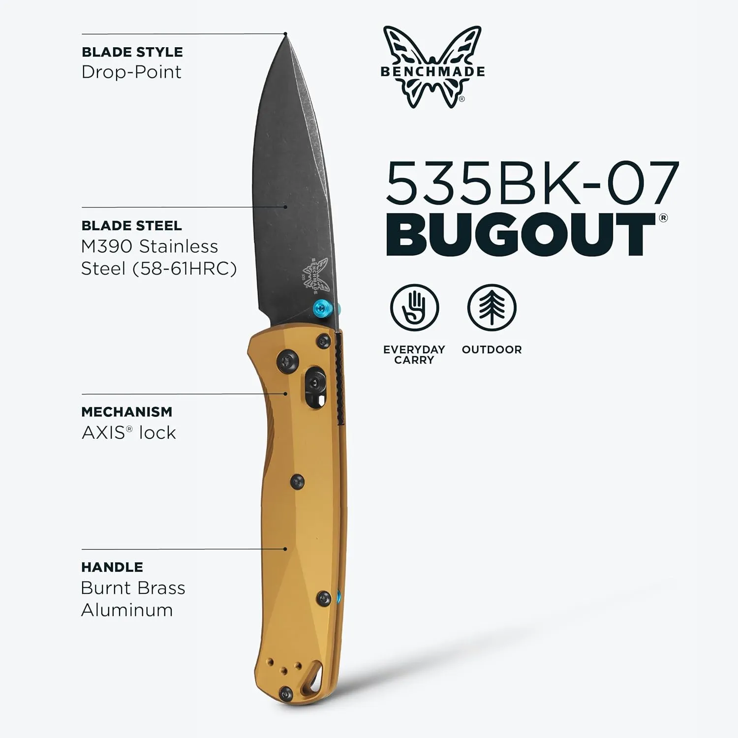 Benchmade - Bugout Folding Knife with Burnt Brass Aluminum Handle (535BK-07)
