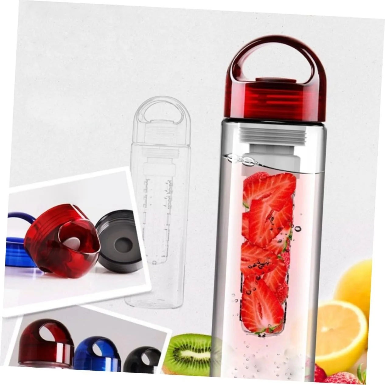 BESPORTBLE 750ml Sports Reusable Insulated Straw Water Bottle Fruit Basket Leakproof Cup for Travel