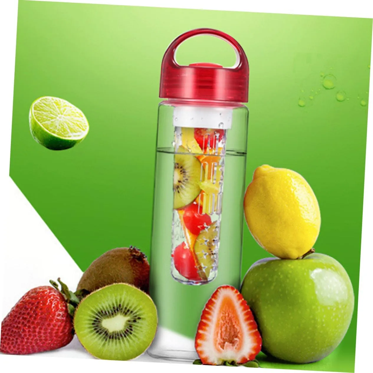 BESPORTBLE 750ml Sports Reusable Insulated Straw Water Bottle Fruit Basket Leakproof Cup for Travel