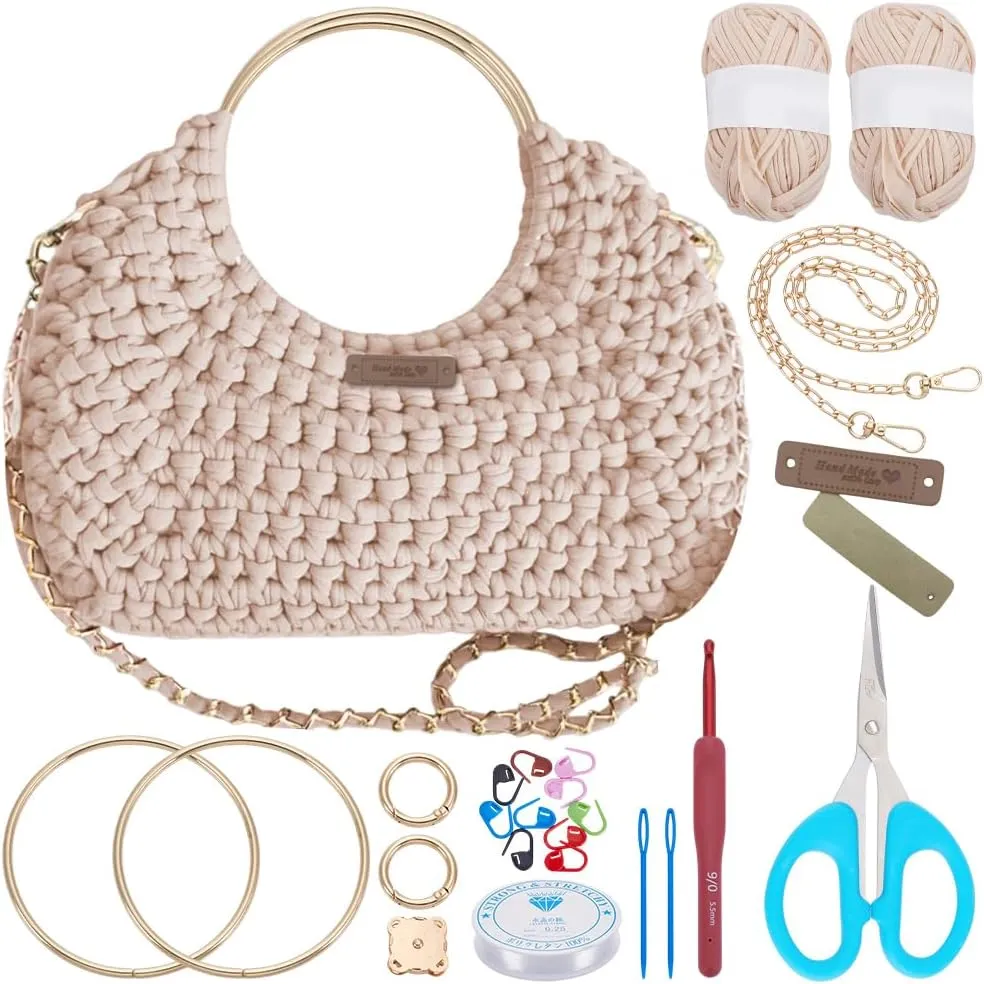 BEUNITONE Crochet Bag Kit for Adults Crochet Bag with Step-by-Step Video Tutorials Crochet Kit for Beginners Complete Crochet Supplies to Make a Tote Bag DIY Crochet Handbags for Crocheting Lovers