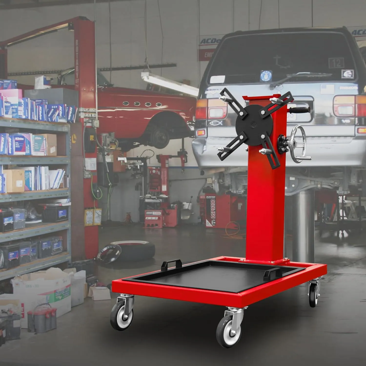 BIG RED AT25002R Torin Rotating Engine Stand: Removable Oil Pan and Magnetic Tray, Turbine Turntable, 2 Brake Caster Lockable Wheels, 1,000 Lbs Capacity
