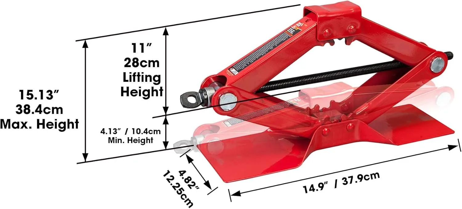 BIG RED T10152 Torin Steel Scissor Lift Jack Car Kit, 1.5 Ton (3,000 lb) Capacity, Red