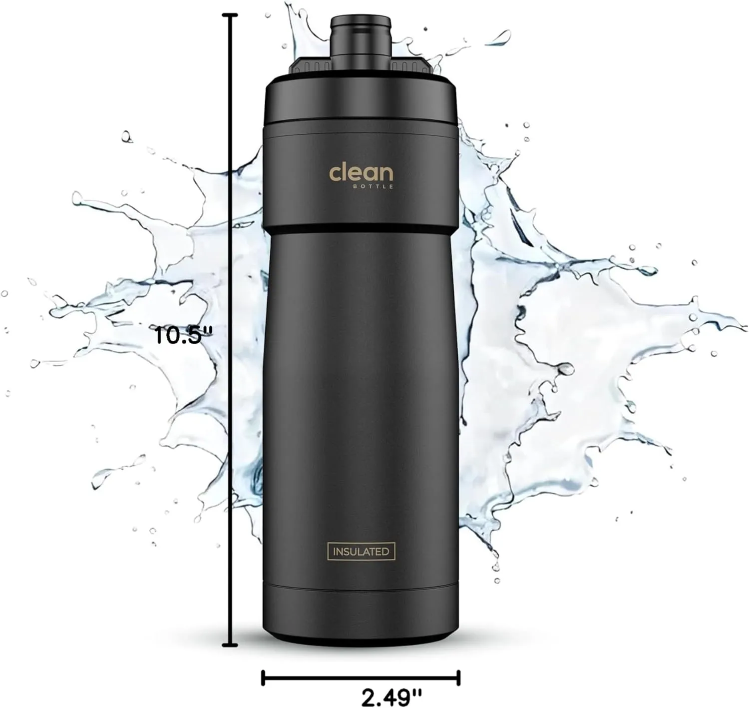 Bike Water Bottles | Insulated Bike Water Bottle | Easy Clean Nozzle, Easy Squeeze | Cycling Mountain Fitness Water Bottle | Gym Sport Bottle | (Black, Sport 20)
