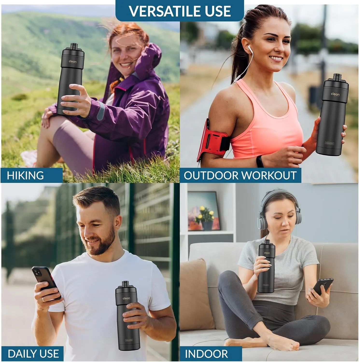 Bike Water Bottles | Insulated Bike Water Bottle | Easy Clean Nozzle, Easy Squeeze | Cycling Mountain Fitness Water Bottle | Gym Sport Bottle | (Black, Sport 20)