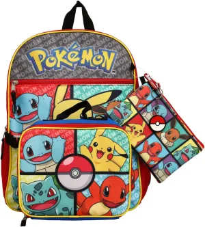BIOWORLD Men's Pokemon Starter Characters 5-Piece Backpack Set (Little Big Kid), Blue, One Size