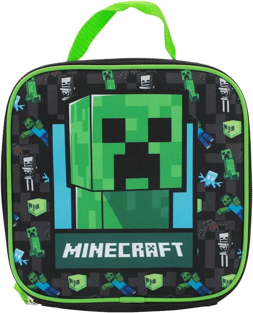 BIOWORLD Minecraft Creeper 5-Piece Backpack Set (Little Big Kid), Green, One Size