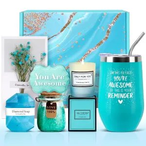 Birthday Gifts - Relaxing Spa Gift Basket Set for Her Mom Grandma Daughter Sister Wife Girlfriend Female Friends Coworker Teachers, Unique Bath Set Gifts (Blue)