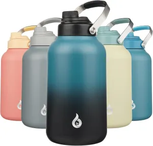 BJPKPK 1 Gallon Water Bottle Insulated, Dishwasher Safe 128oz Large Water Jug with Metal Handle & BPA Free Spout Lid, Stainless Steel Metal Thermos for Gym, Sports & Hiking, Blue Black