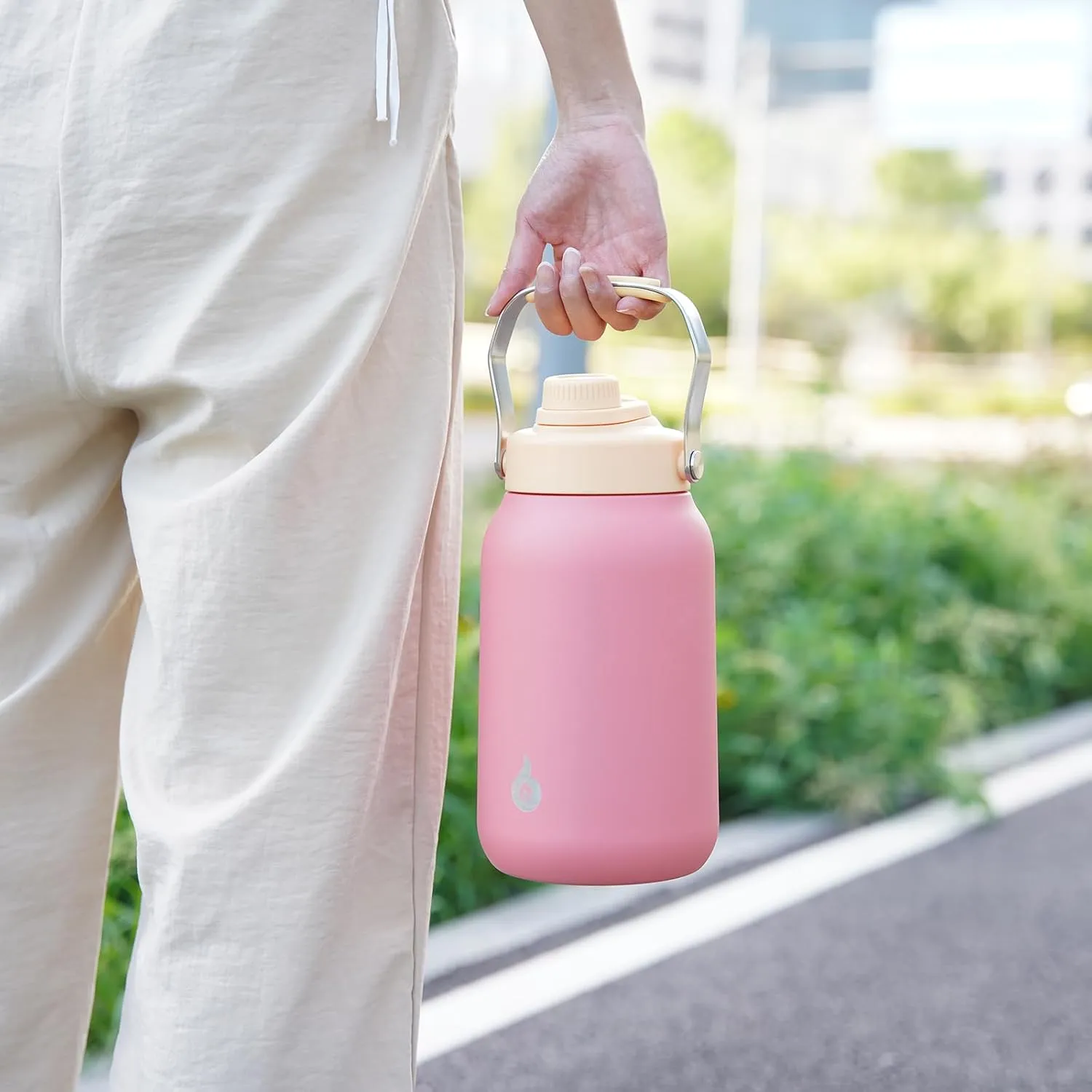 BJPKPK Half Gallon Insulated Water Bottles, 64oz Water Jug with Metal Handle & BPA Free Spout Lid, Dishwasher Safe Thermos, Large Stainless Steel Gym Sport Jugs, Pink