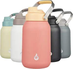 BJPKPK Half Gallon Insulated Water Bottles, 64oz Water Jug with Metal Handle & BPA Free Spout Lid, Dishwasher Safe Thermos, Large Stainless Steel Gym Sport Jugs, Pink