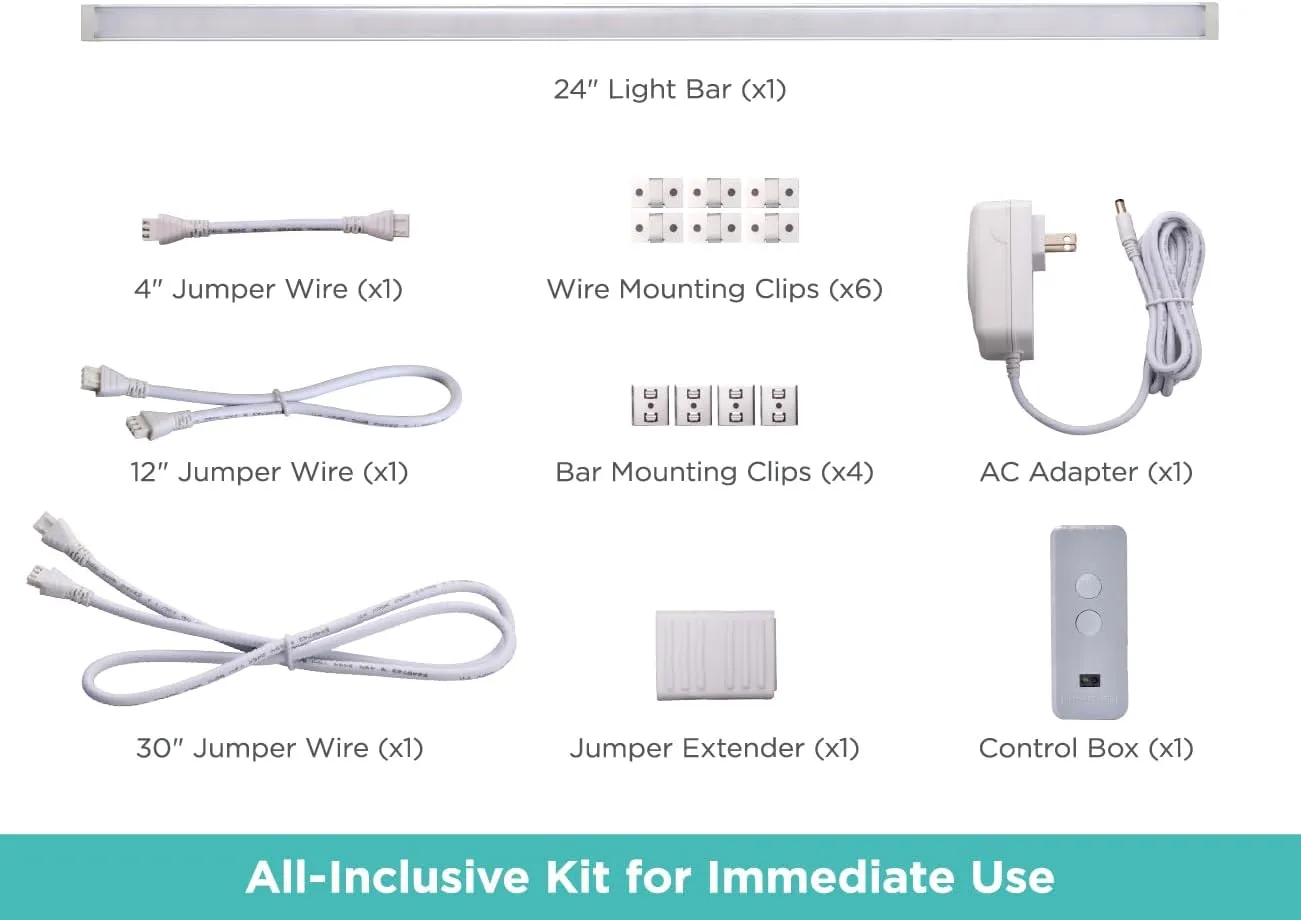 BLACK DECKER LED Under Cabinet Light Kit, Motion Sensor, Dimmable, Linkable, 3 Color Settings, Tool-Free, Utility Light, Closets, Garage, Pantry, (1) 24" Bars